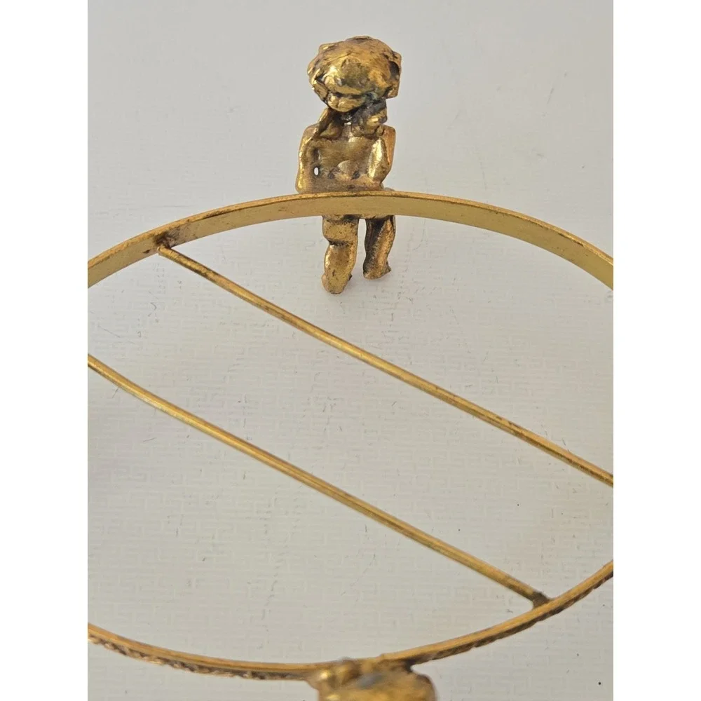 Vintage 1950s Hollywood Regency Ornate Brass Cherub Oval Centerpiece Stand Base